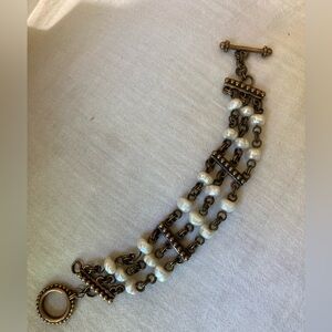 Stephen Dweck Vintage Multi Bronze Chains‎ with Pearls Bracelet